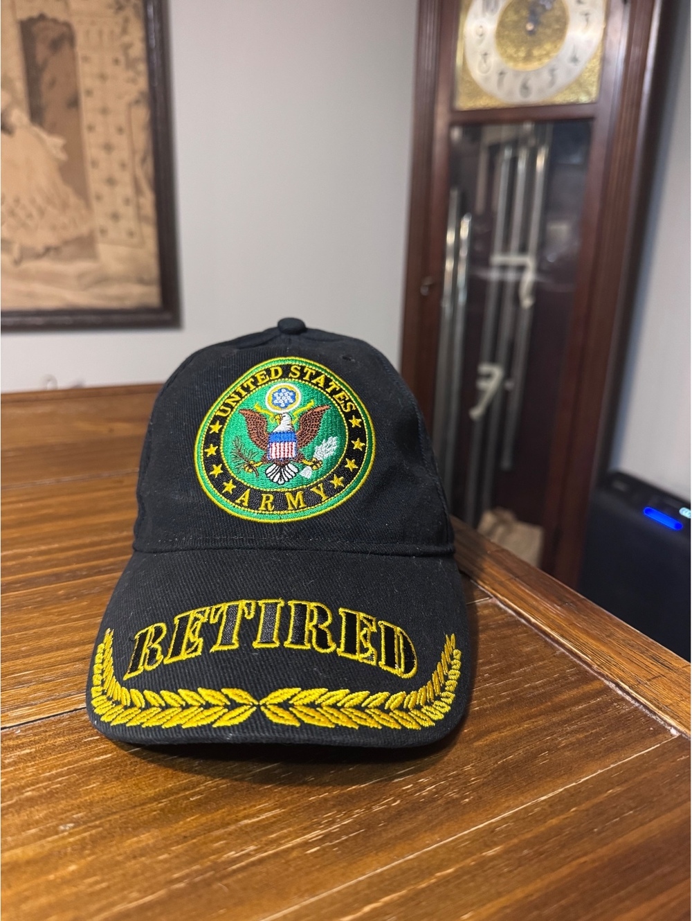 U.S. Army Retired Veteran Black Embroidered Baseball Cap Hat Adjustable